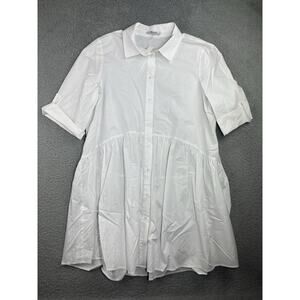 Madewell Shirt Dress Women Large White Button Front Mini Shirtdress Poplin Relax